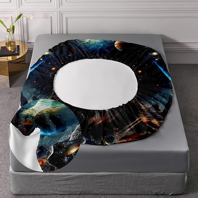 AILONEN Panther Fitted Sheet Set Full Size, Galaxy Starry Planet Volcano Boys Black Bear Bed Sheet Set,3 Pieces Printed Fitted Sheet with 2 Pillowcases