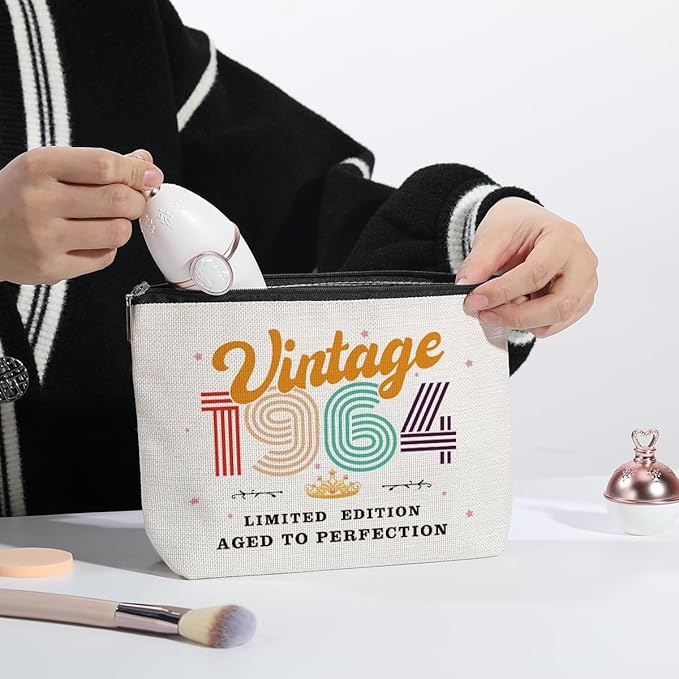60th Birthday Gifts for Women, 1964 Vintage Makeup Bag, Best 60 Year Old Birthday Gift Ideas for Sisters, Friends, BFF, Mom, Coworker, Bonus Mom, Grandma, Nana, Gigi, Funny Anniversary Ideas for Her