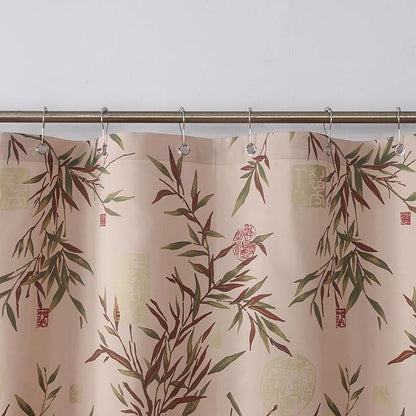 Saigon Farmhouse Printed Leaves Vintage Waterproof Polyester Fabric Brown Bamboo Country Cloth Bathroom Shower Curtain,Extra 78" W x 72" L