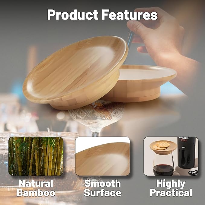 Wine Glass Charcuterie Topper, 4Pcs Charcuterie Wine Toppers, Wine Glass Charcuterie Board Topper, Bamboo Dessert Plates for Family Restaurants Bars (4 Pack)