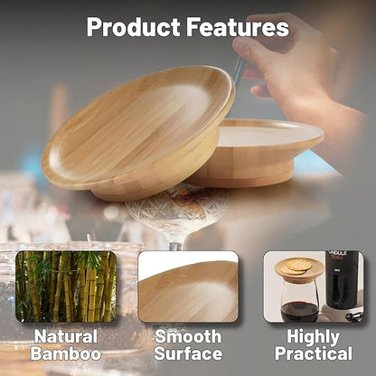 Wine Glass Charcuterie Topper, 4Pcs Charcuterie Wine Toppers, Wine Glass Charcuterie Board Topper, Bamboo Dessert Plates for Family Restaurants Bars (4 Pack)