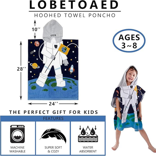 Kids Hooded Beach Bath Towel, Baby Surf Poncho Toddlers Soft Real Cotton Wrap Hooded Towels for Kids Boy Girl