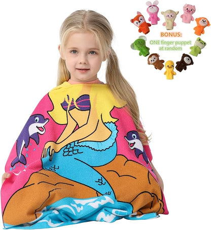 Lightweight Microfiber Hooded Beach Towel for Kids, Toddlers Bath/Pool/Swim Poncho Cover-ups Swimwear (Mermaid& Dolphin)