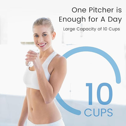 Waterdrop TDS Reduction Water Filter Pitcher with 1 Filter, 10-Cup, 4-Stage Filtration System, Reduces PFOA/PFOS, Lead, Chlorine, and More, BPA Free, Blue