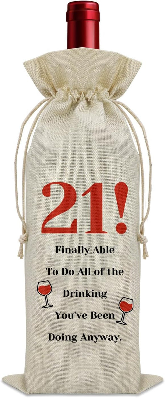 Sazuwu Funny 21st Birthday Gifts for Her Wine Bag 21 Year Old Birthday Gifts for Him Happy 21st Birthday Decorations Wine Bottle Storage Bag Born in 2003 Wine Accessories Gifts for Wine Lovers(Beige)