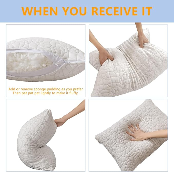 Shredded Memory Foam Pillows, Standard (2-Packs), Adjustable Bed Pillows for Side Back Stomach Sleepers,Comfy Cooling Pillows for Sleeping with Washable Cover
