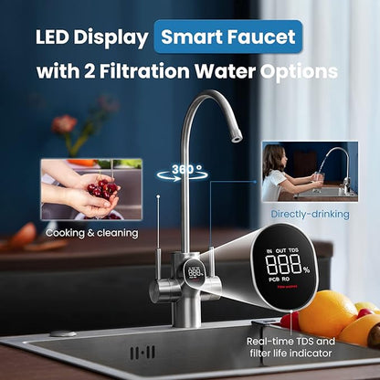 COMFEE' Reverse Osmosis System, 1000 GPD, 3:1 Pure to Drain, Tankless RO System, Under Sink Water Filter System, Smart LED Faucet, TDS Reduction, Automatic Flushing, USA Tech Support