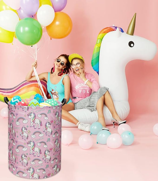 Pink Unicorn Kids Laundry Basket Baby Hamper Unicorn Toy Storage Bin for Boys Room Decor Baby Nursery Hamper Gift Baskets for Bedroom Bathroom(Pink Unicorn)