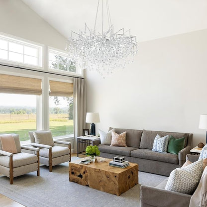 Branch Chandeliers Lights,8-Light Modern Crystal Chandelier Raindrop Luxury Chandelier Light Fixture for Dining Room Living Room,Kitchen Island D23.6in Farmhouse Chandelier