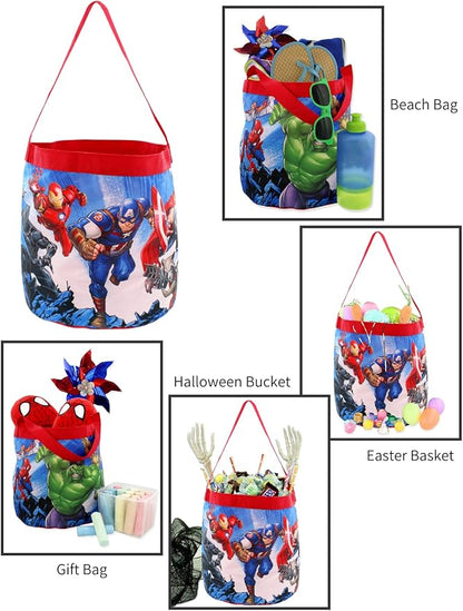 Marvel Super Hero Adventures Boys Collapsible Nylon Gift Basket Bucket Tote Bag