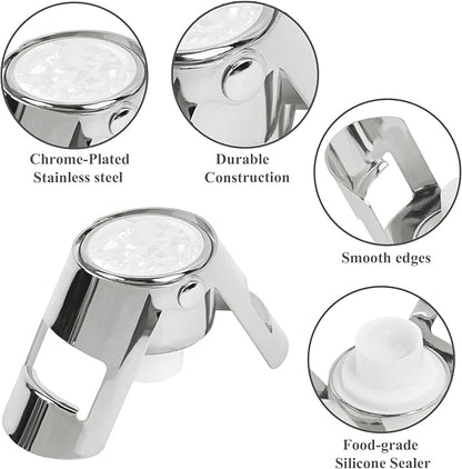 LIZIMANDU Champagne Stopper, Stainless Steel Bottle Plug Sealer for Sparkling Wine, Superior Leak,keeps Wine, Champagne, Prosecco, Cava, and Sparkling Wine fresh longer(1-Silver)
