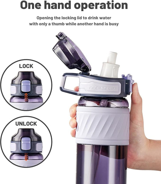 TKK 20oz Sports Water Bottles with Removable Straw Durable BPA Free Tritan Bottles Leak-Proof Water Bottles for School, Fitness, Gym, Outdoor, Purple