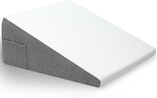Bed Wedge Pillow with Foam Top for Sleeping, 10 Inch Elevated Support Triangle Pillow for Reading and Rest, Bed Pillow for Legs and Back Support with Washable Cover