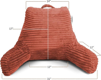 Nestl Reading Pillow with Portable Lap Desk Stand for Laptop 22x14”, Cut Plush Striped Back Pillow, Back Support Pillow, Shredded Memory Foam Bed Rest Pillow with Arms for Kids & Teens, Medium - Misty