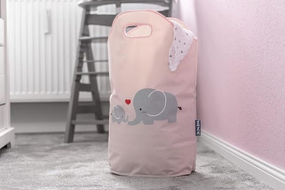 WENKO Kids Laundry Hamper, Baby Hamper for Nursery, Baby Basket for Dirty Clothes, Elephant Nursery Hamper, Toy Basket with Handles, Pink Laundry Bin, 15.7 x 20.5 x 7.9 inch