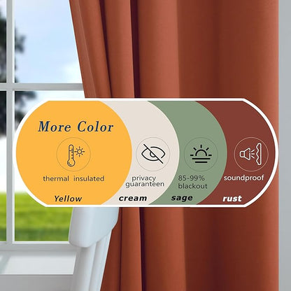 Mrs.Naturall Burnt Orange Curtains 42x54 Inches Long for Dining Room 2 Panels Blackout Room Darkening Curtain for Bedroom
