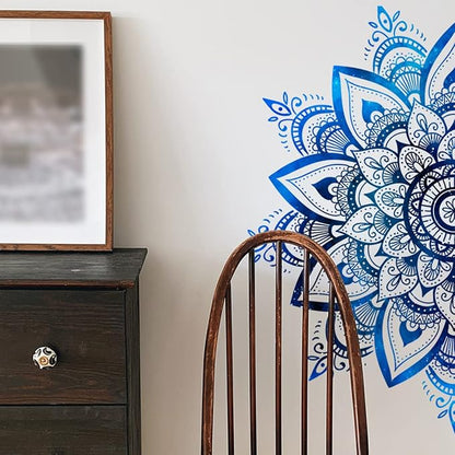 Blue and White Mandala Wall Sticker - Stylish Geometric Decor, 1 Sheet Set