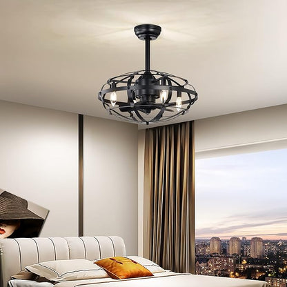 NicBex Ceiling Fan 20 Inch Indoor Industrial Ceiling Fan with Lights Ceiling Fans with 5 Blades and Remote Control Caged Ceiling Fan for Bedroom, Living Room, Black