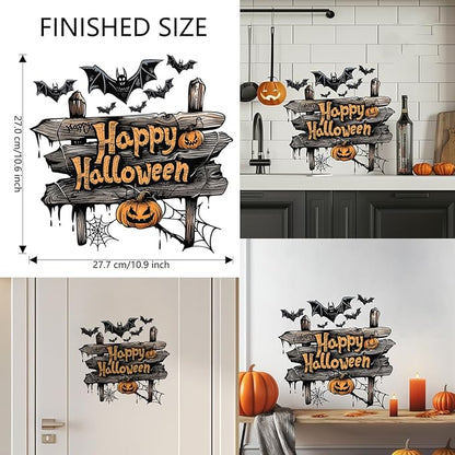 Halloween Wall Stickers Bat Spider Web Pumpkin Wall Decals Decor Self Adhesive Design Wall Decals Supply Happy Halloween Window Stickers for Wall Glass Mirror Living Room Home Bathroom Kitchen School