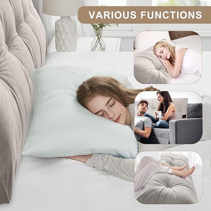 Large Triangular Headboard Pillows Long Backrest Positioning Support Bolster Cushion for Daybed Fluffy Quality Plush Body Wedge Pillow with Removable Cover(White-Full-54x8x20in)
