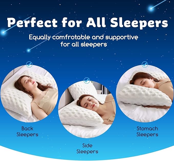 Cooling Side Sleeper Pillow for Neck and Shoulder Pain, Luxury Shredded Memory Foam Curved Bed Pillows for Sleeping Set of 1- Adjustable King Size- Washable Cover Crescent White