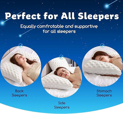 Cooling Side Sleeper Pillow for Neck and Shoulder Pain, Luxury Shredded Memory Foam Curved Bed Pillows for Sleeping Set of 1- Adjustable King Size- Washable Cover Crescent White