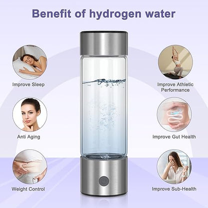 Hydrogen Water Bottle, 420ML Portable Rechargeable Hydrogen Water Ionizer, 3 Minute Rapid Electrolysis, Advanced SPE/PEM Technology, for Home, Office, Travel, Fitness, Drinking