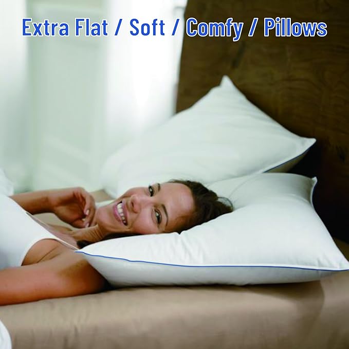 SILUI Extra Flat Soft Thin Pillows Standard Size Set of 4 Pack Bed Pillow with Down Alternative Fill for Side Back Stomach Sleepers, 20x26 Inches, White