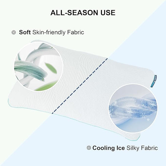 Shredded Memory Foam Pillows Bed Pillows King Size Pillows Set of 2, Summer Cooling Pillows for Hot Sleepers with Washable Pillowcase, and Winter Soft Dual Sided Pillow for Back Sleepers