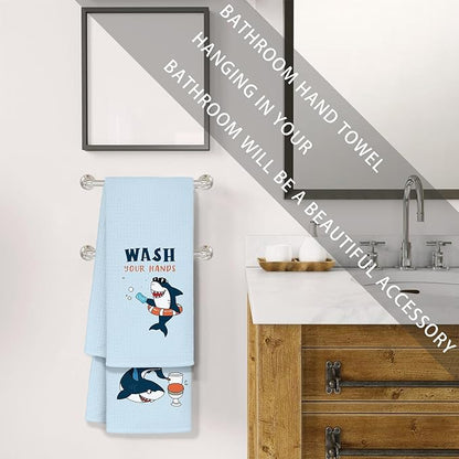 Funny Shark Towels for Kids Bathroom, Shark Kids Bath Towels 16x24, Shark Kids Bathroom Decor Sets of 4 - Toddler Boys Girls Bathroom Decor, Wash Your Hands Bathroom Decor