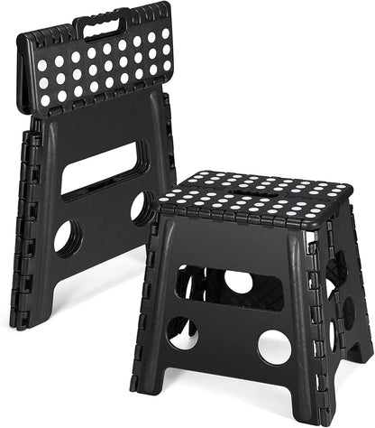 Folding Step Stool 13", Durable Kids Step Stool, Heavy Duty Step Stools for Adults, Compact Foot Stools, Light-Weight Toddler Step Stool for Kitchen, Bathroom, Holds Up to 300 lbs (Black)