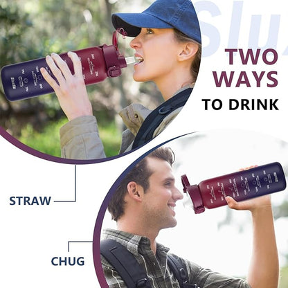 Sports Water Bottle 18/10 Stainless Steel 32oz with 2Lids, 1000ml Insulated Water Bottle Double Walled with Handle, Metal Canteen Keep Cold 48H Hot 24H for Men, Women & Kids