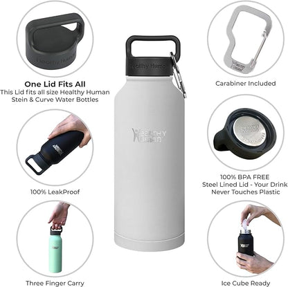 Healthy Human Stainless Steel Water Bottle | Double Walled Vacuum Insulated Water Thermos for Adults | Eco-Friendly Travel Bottles with Leak Proof Lid (Pure White, 32 oz/ 946 ML)