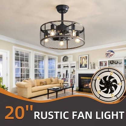 NicBex Ceiling Fan 20 Inch Ceiling Fans with Lights Caged Ceiling Fan with Blades and Remote Control Down Rod Mount Ceiling Fans for Bedroom, Living Room, Black Gray