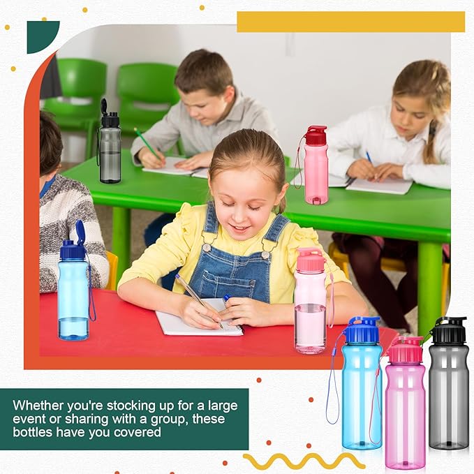 Tioncy 40 Pieces Water Bottles Bulk 17 oz Plastic Sport Drink Bottles with Handle Strap Lightweight Leakproof Reusable Leak Proof Travel Bottles for Fitness Gym(Cute Colors)