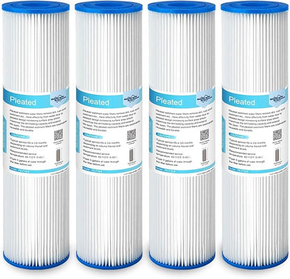 Membrane Solutions 5 Micron Pleated Polyester Sediment Water Filter 10"x2.5" Replacement Cartridge Universal Whole House Pre-Filter Compatible with W50PE, WFPFC3002, SPC-25-1050, FM-50-975 - 4 Pack