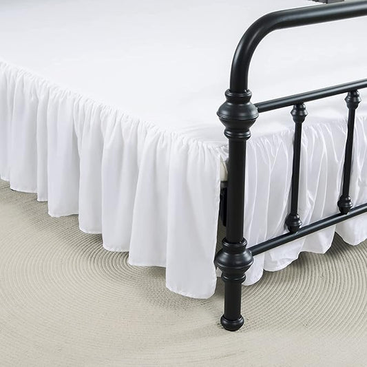 Bed Skirt Ruffled Bed Skirt with Split Corners, 18 Inch Drop Dust Ruffle Bed Skirt with Platform, White,Twin Size