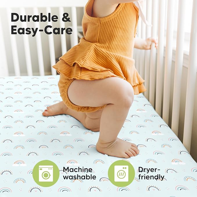 2-Pack Crib Sheets for Boys,Girls - Viscose Derived from Bamboo Fitted Crib Sheet, Organic Baby Crib Sheets, Crib Mattress Sheet,Toddler Bed Sheets,Baby Sheets for Crib Fitted Sheets(Jolly Rainbow)