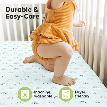 2-Pack Crib Sheets for Boys,Girls - Viscose Derived from Bamboo Fitted Crib Sheet, Organic Baby Crib Sheets, Crib Mattress Sheet,Toddler Bed Sheets,Baby Sheets for Crib Fitted Sheets(Jolly Rainbow)