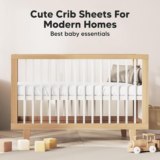 2-Pack Crib Sheets for Boys,Girls - Viscose Derived from Bamboo Fitted Crib Sheet, Organic Baby Crib Sheets, Crib Mattress Sheet,Toddler Bed Sheets,Baby Sheets for Crib Fitted Sheets(Soft White)
