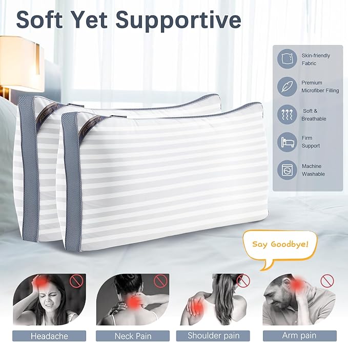 Luxury Hotel Collection Bed Pillows for Sleeping Standard Size Set of 2- Medium Firm Density for Back or Stomach Sleeper