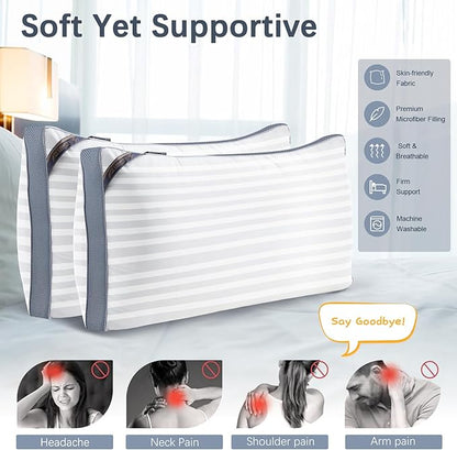 Luxury Hotel Collection Bed Pillows for Sleeping Standard Size Set of 2- Medium Firm Density for Back or Stomach Sleeper