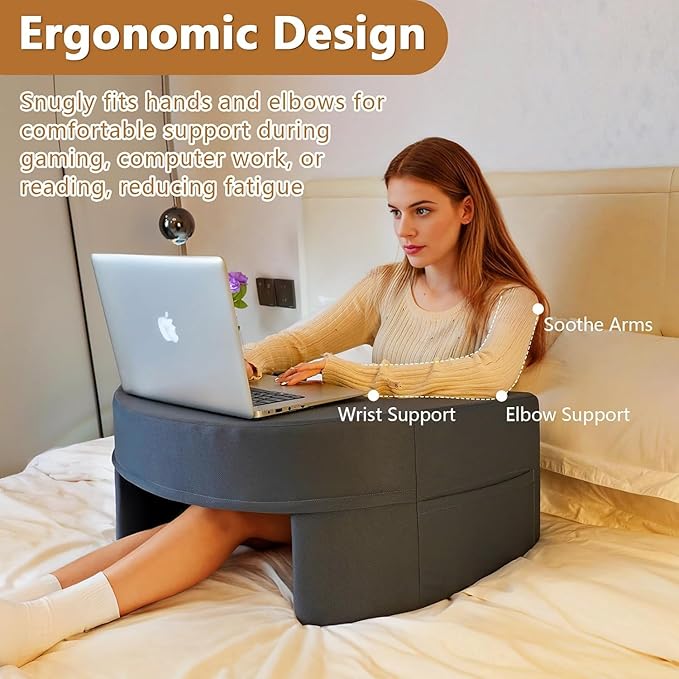Reading Pillow for Gaming Large, Wide Lap Desk Pillow for Adult Reading, Arm Rest Memory Foam Cushion Pillow for Working, Playing, Steam Deck Switch or Sitting in Bed Floor Couch Sofa (Grey)
