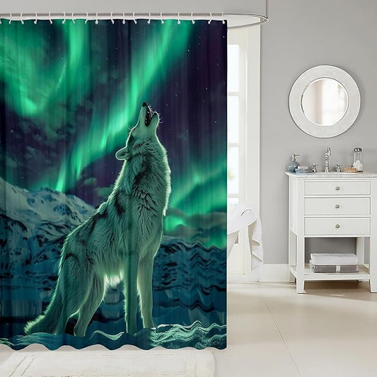 Feelyou Wolf Bath Curtain Wolves Howling Shower Curtain for Boys Girls Wolf Life Bathroom Shower Curtain Set Animal Wolves Kids Bathroom Accessories Boys Wolf 72"x72"