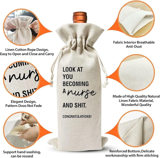 Nurse Wine Bags Gift For Nurse Appreciation Gift, Nurse Graduation, Nursing School, Nurse Christmas Gifts, Nurse Practitioner, Funny Nurse Appreciation Gifts, Linen Wine Gift Bag