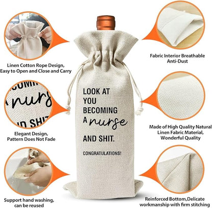 Nurse Wine Bags Gift For Nurse Appreciation Gift, Nurse Graduation, Nursing School, Nurse Christmas Gifts, Nurse Practitioner, Funny Nurse Appreciation Gifts, Linen Wine Gift Bag