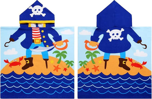 Kids Pirate Hooded Beach Towel Boys Cute Poncho Pool Towels with Hood 24*47" Cool Soft Microfiber Swim Cover-ups for Kids Ages 3-10 Thick Absorbent Cotton Hooded Bath Towels Wrap Bathrobe