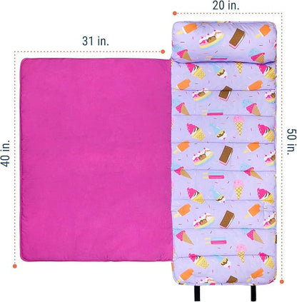 Wildkin Original Nap Mat with Reusable Pillow for Boys & Girls, Ideal for Sleepovers, Equipped with Hook & Loop Fastener, Made from Cotton Blend Materials - Nap Mat for Kids