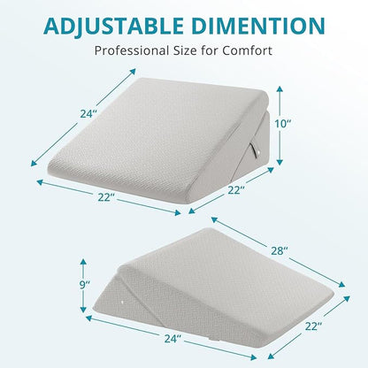 Sasttie Wedge Pillow for Sleep Apnea, 10 Inch Adjustable Bed Wedge Pillow for Back Pain, Acid Reflux Relief, Memory Foam Triangle Pillow Wedge for Sleeping, Post Surgery, Knee Elevation, Light Grey