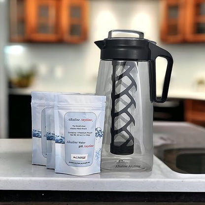 Alkaline Water Filter Pitcher with Infuser, Tritan Pitcher with Lid 2L | 9.5 pH Alkaline Filters | Tea Pitcher | Tritan BPA Free Ice Coffee Maker | Infuser Pitcher (100g Filter 3 Pack)